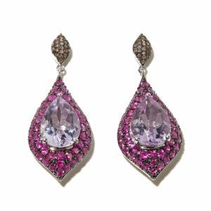 Rarities Sterling Silver Amethyst, Pink Sapphire and Real Diamond Drop Earrings